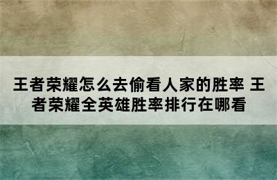 王者荣耀怎么去偷看人家的胜率 王者荣耀全英雄胜率排行在哪看